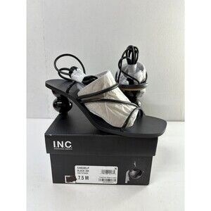 INC Women's Black Wrapping Ankle Chedel Toe Sculpted Heel Heeled Sandal Sz 7.5M